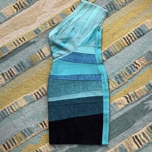 Herve Leger One-Shoulder Turquoise dress S